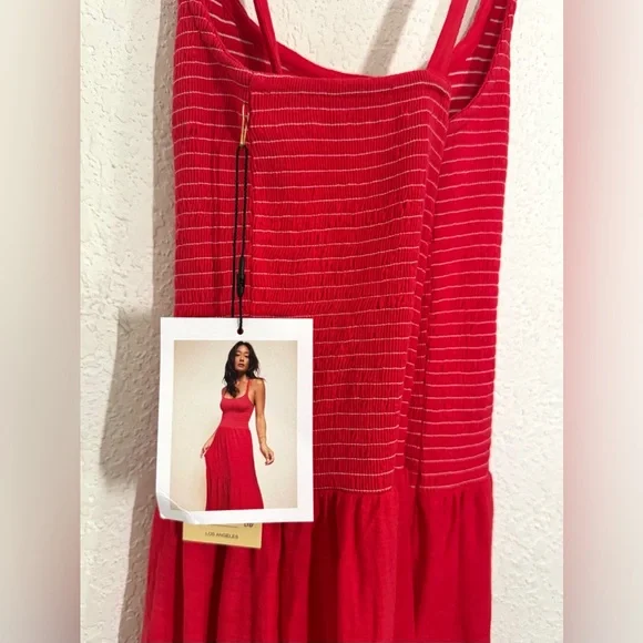 Nation LTD Penelope Smocked Cross back Midi Dress Cherrybomb Red Size Small NEW - Picture 5 of 7